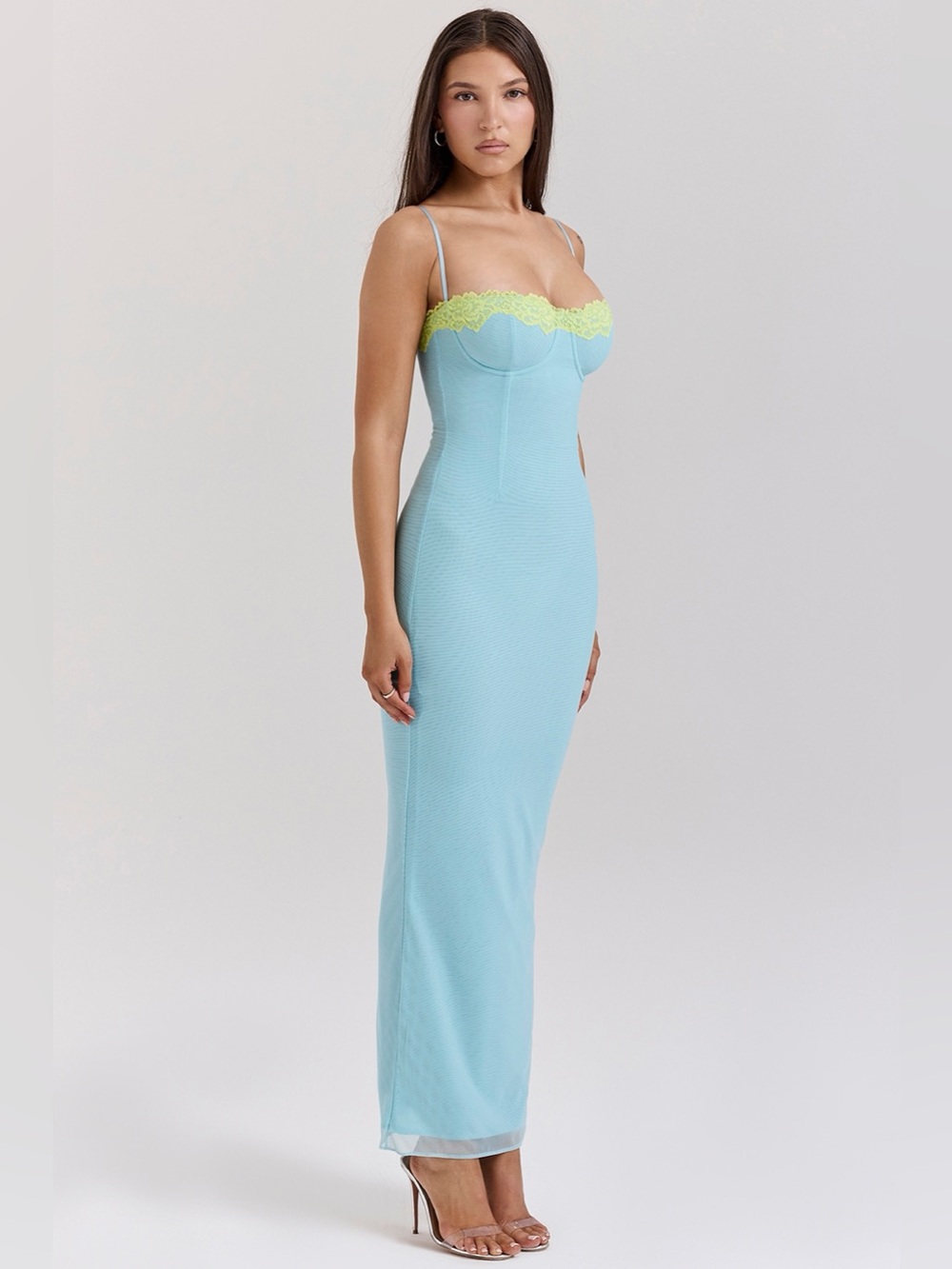 House of CB Aiza Ocean Blue Contrast Lace Maxi Dress B1585 - Picture 7 of 7